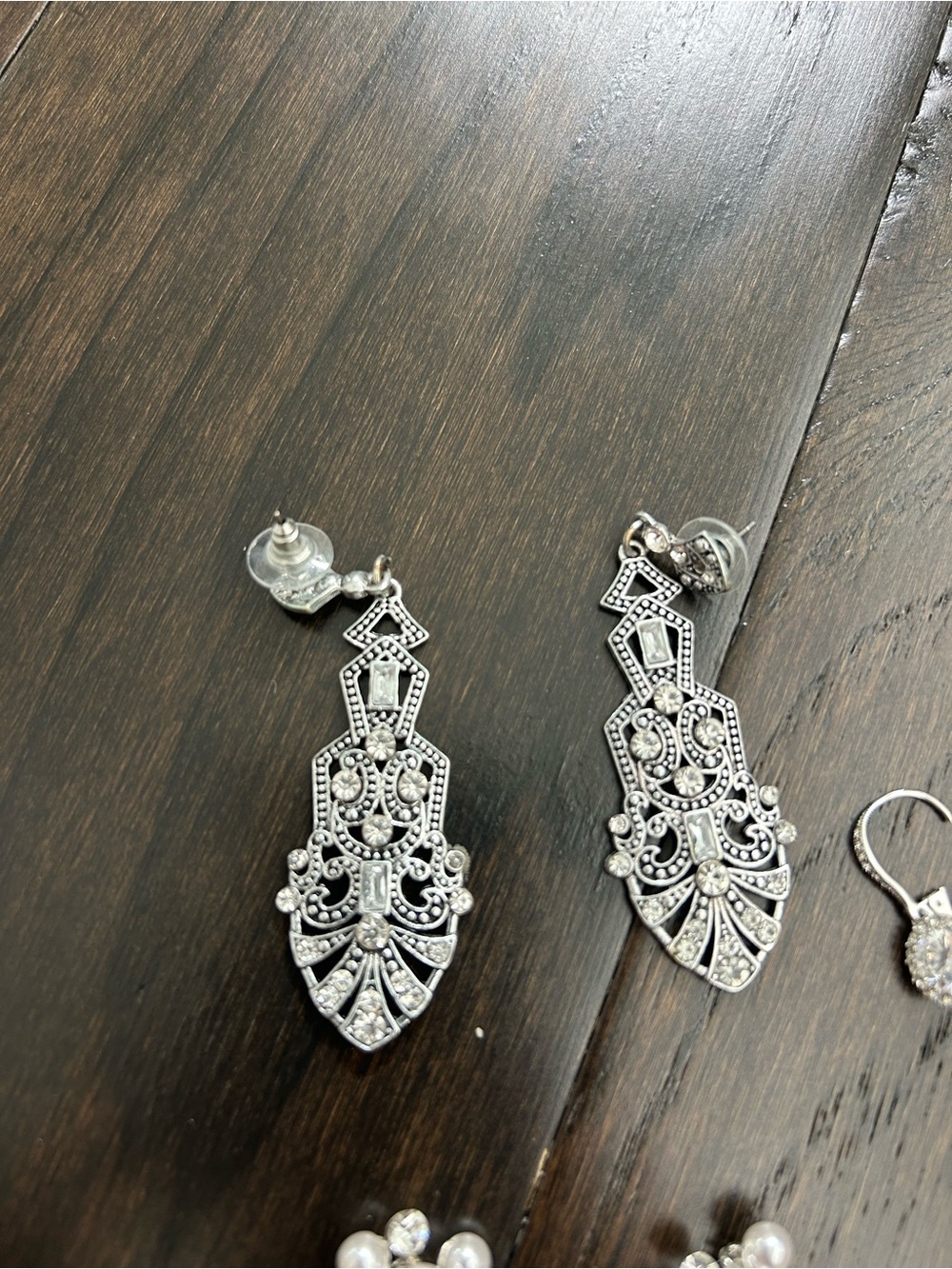 Silver-Tone Bridal Hair Pins & Earrings Set - Pearls & Rhinestones - Picture 3 of 4